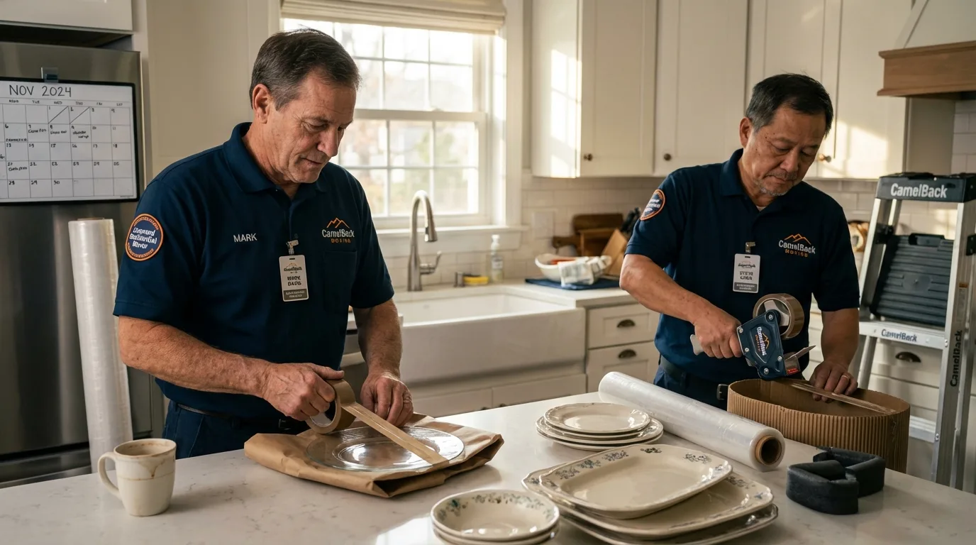 Professional crew packing kitchen dishware in La Plata, MO